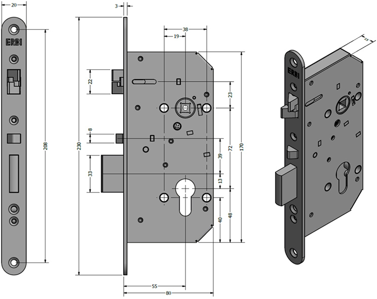 ERBI samozamykací zámek mechanický MB 72/55